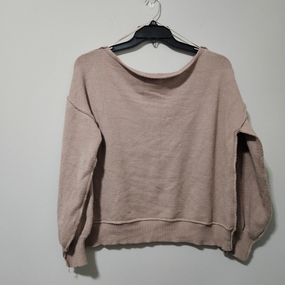 Hudson Gray Tan Beige Oversized Boat Neck Knit Sweater S/M 6613#